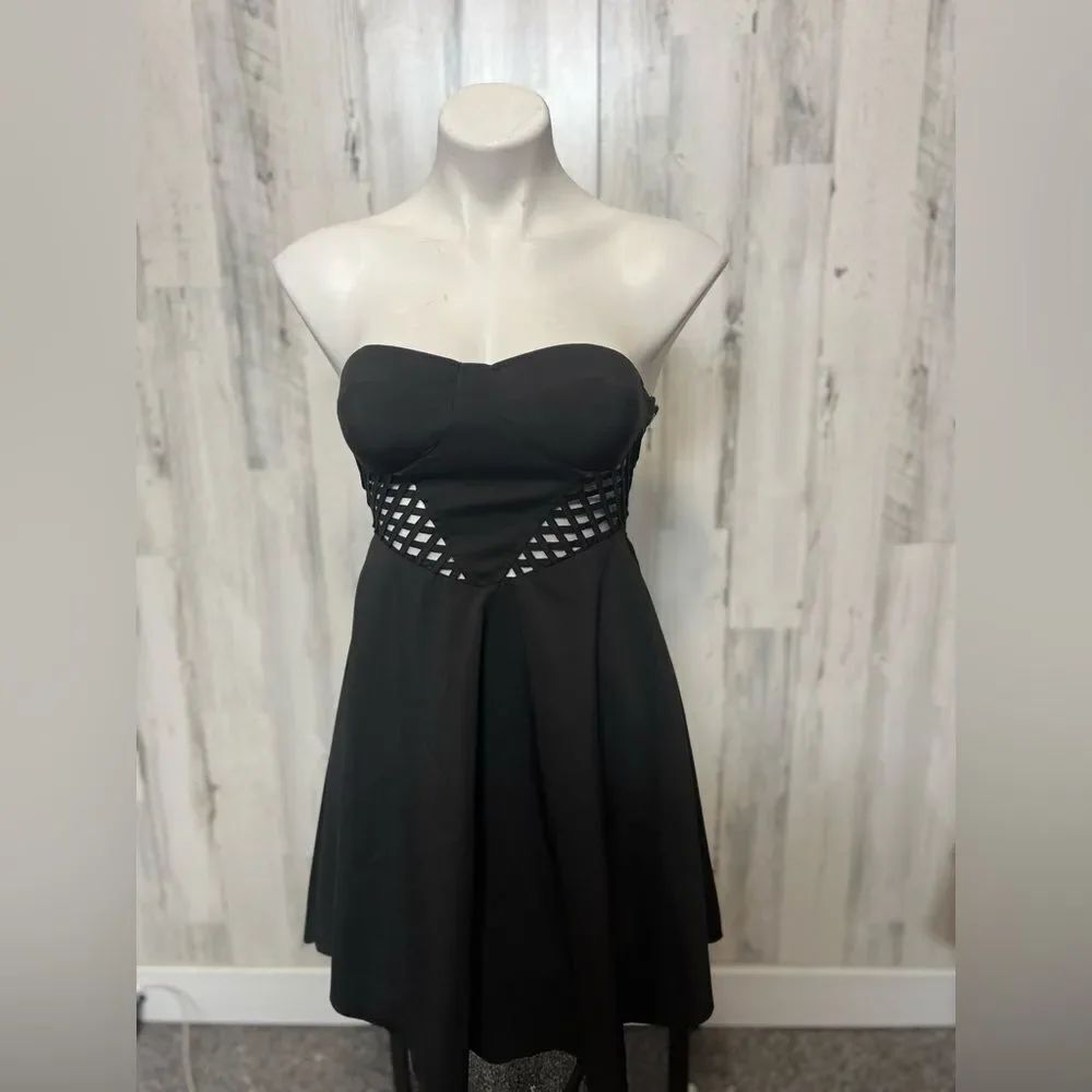 Black Strapless Skater Dress Cutout Waist Open Back Size S